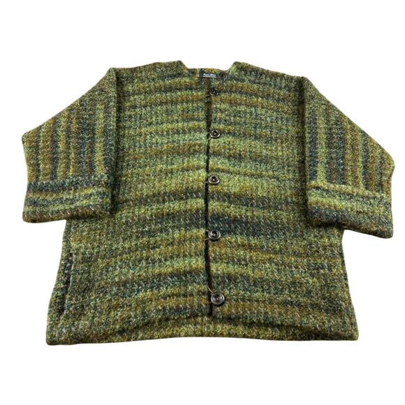 Renee Green Handwoven Designs Artisan Cardigan Sweater XL Green Button Front - Picture 1 of 7